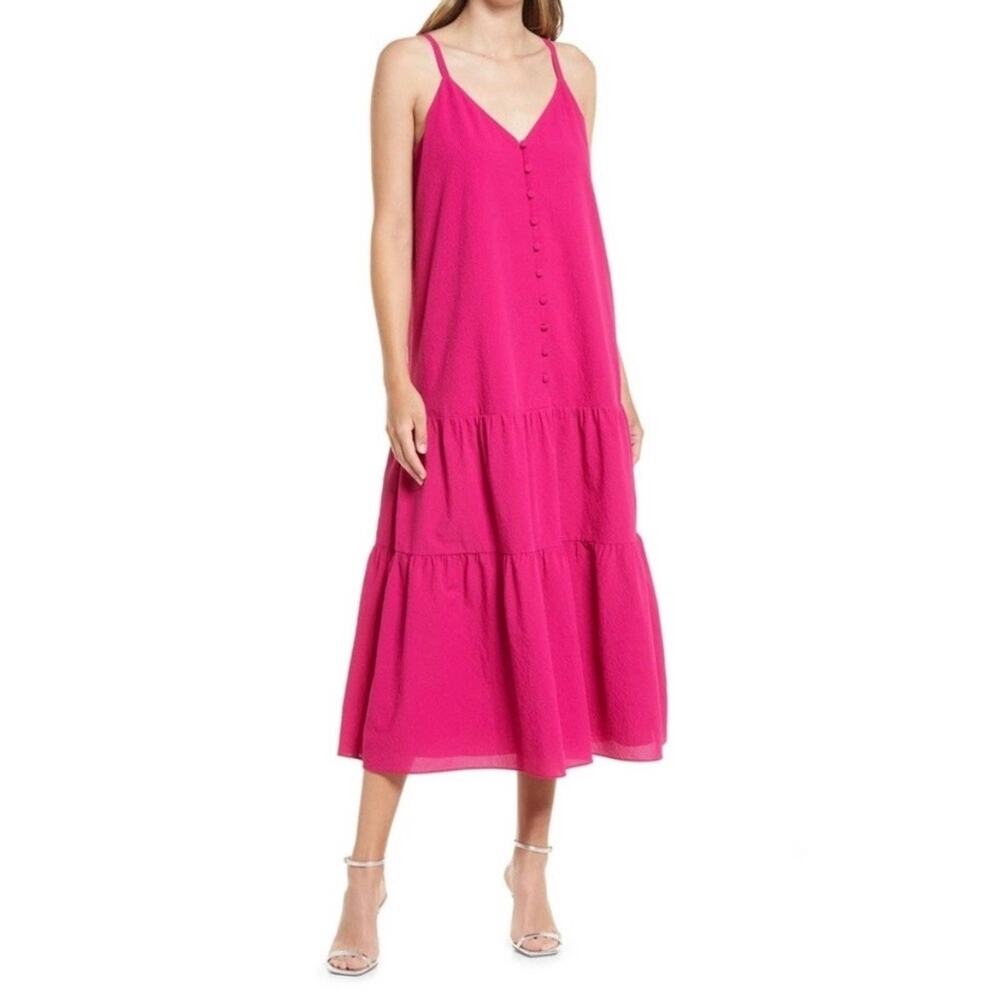 New Ted Baker Deep Pink Luann Button Through Cami Dress Size 8
